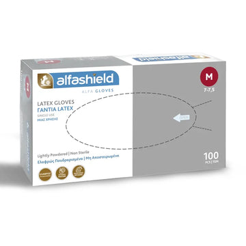 Alfashield Alfa Gloves Γάντια Latex με Πούδρα Λευκά 100τμχ